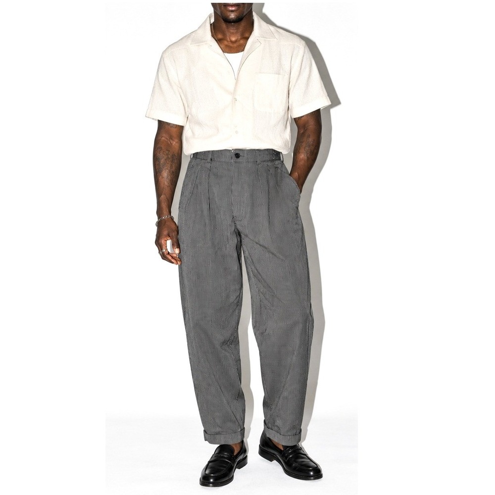 90s Vintage Striped Pleated Pants Mens 32x32 Gray Liz Claiborne Cuffed Cotton